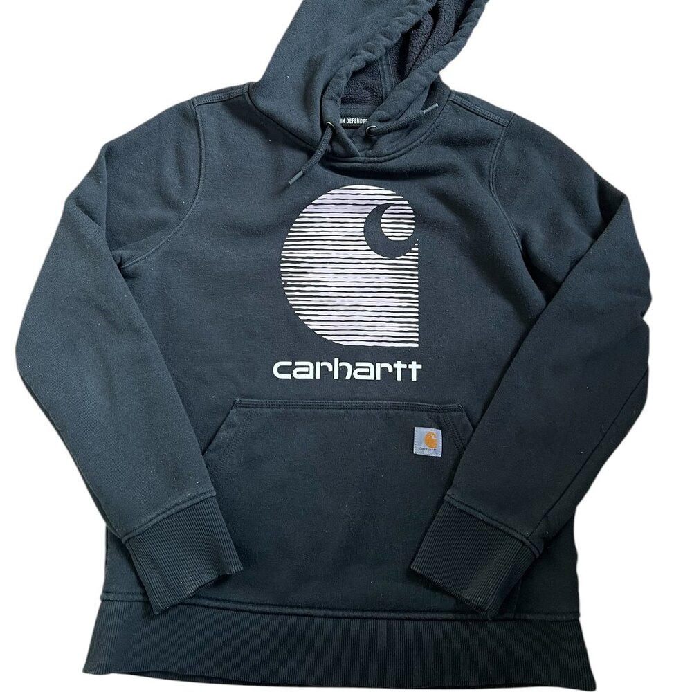 Carhartt Black Hoodie with White Striped Logo